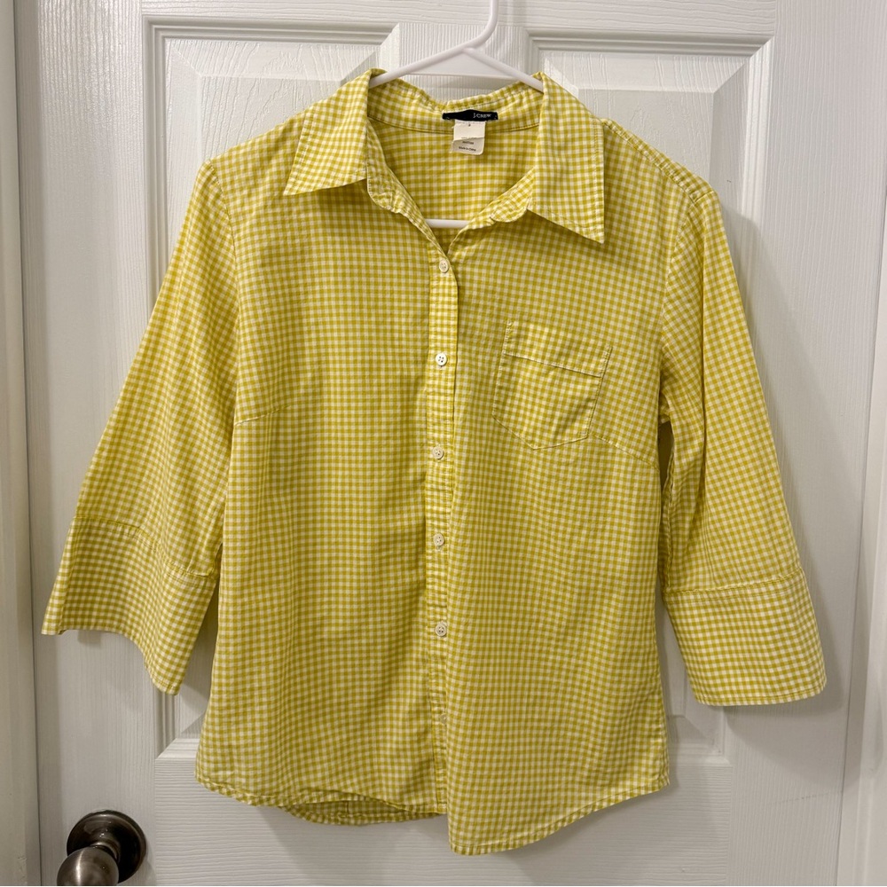 J.Crew Womens Button Down Gingham Blouse Size S Preppy Lightweight Resort Picnic